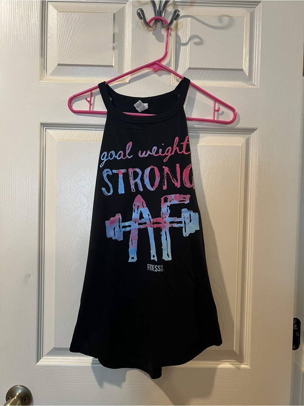 Black Fitness Tank Top with Pink & Blue Graphic
